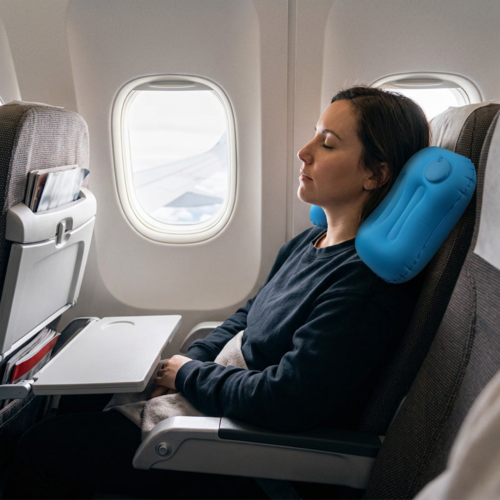 Custom Logo Press-type Square Inflatable Neck Pillow (milk Shredded)