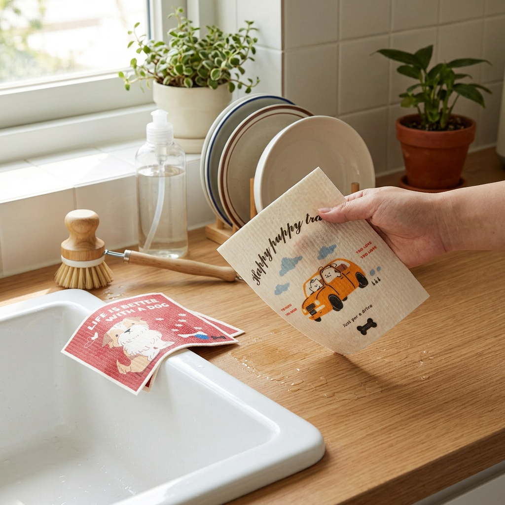 Custom Logo Wood Pulp Cotton Dishwashing Rag