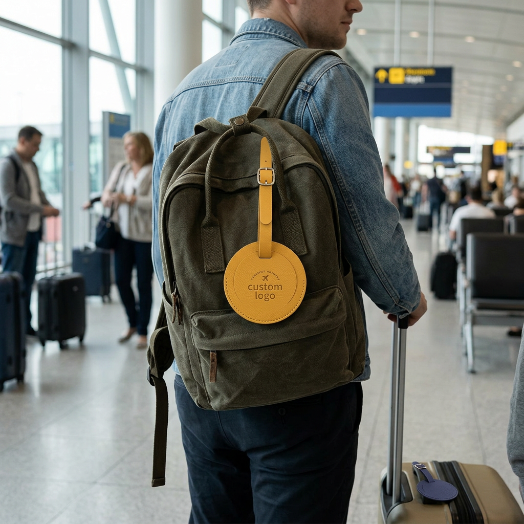 Custom Logo PU Leather Round Luggage Tag