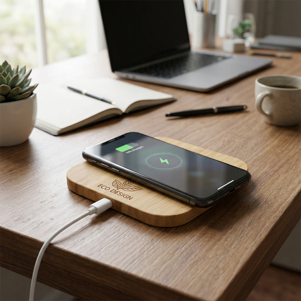 Custom Logo Bamboo Wireless Charging Pad