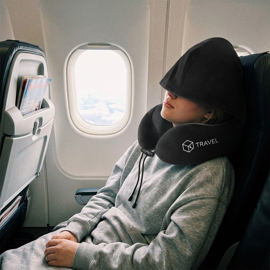 Custom Logo U-shaped Memory Foam Hooded Neck Pillow