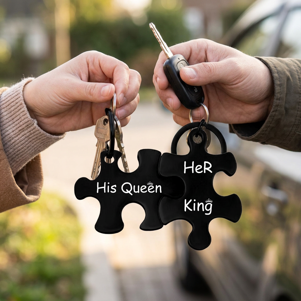 Custom Logo Stainless Steel Puzzle Charm Keychain