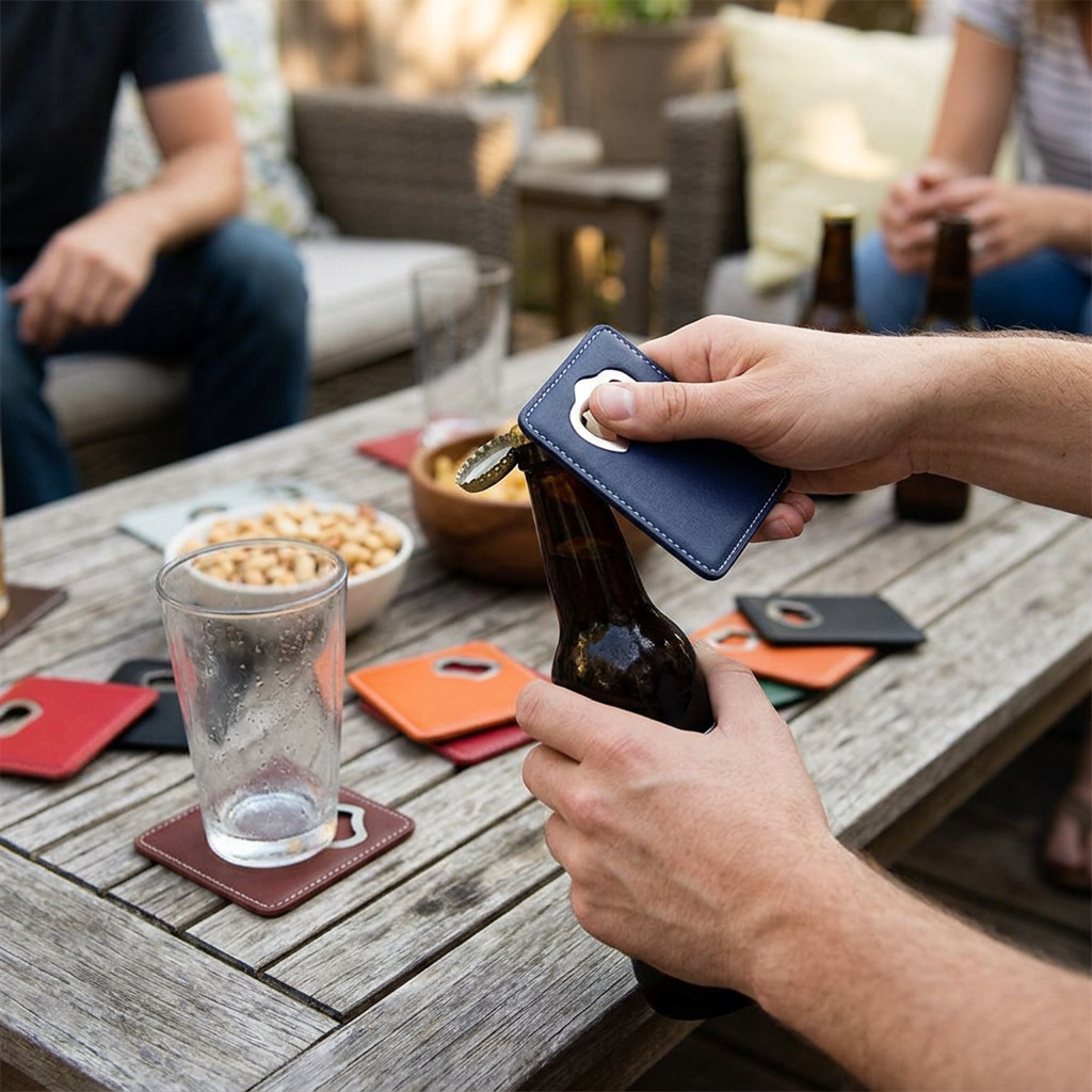 Custom Logo Leather Bottle Opener Coaster