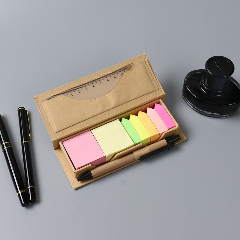 Eco-friendly Sticky Note Paper Combination with Pen and Ruler printed with a company logo, corporate gift