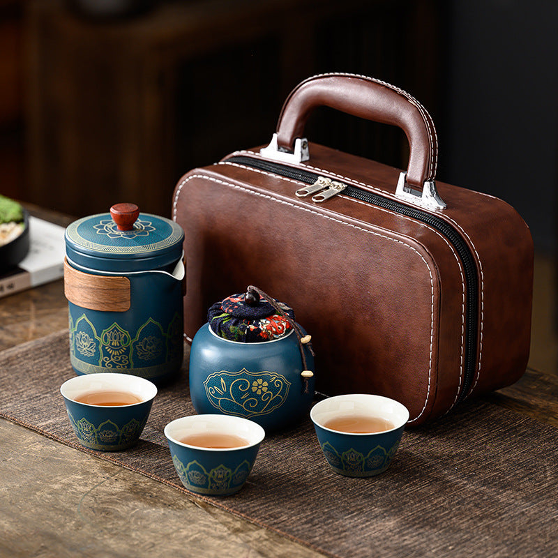 Custom Logo Leather Bag High-end Handheld Tea Set | Premium Corporate Gifts and Custom Gifts