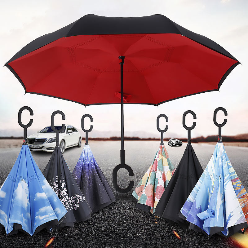 Rainbow Non-Dripping Reverse Umbrella printed with a company logo, corporate gift